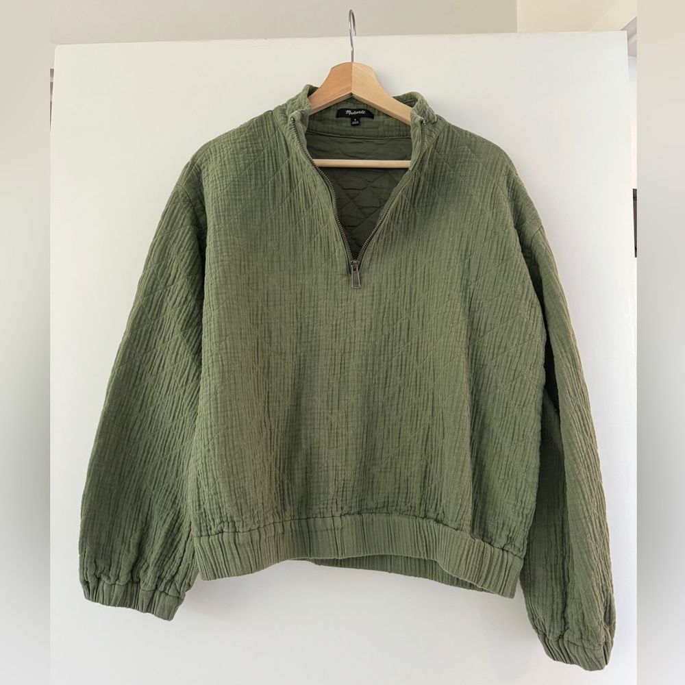 Madewell Diamond Jacquard Half-Zip Pullover Top Green